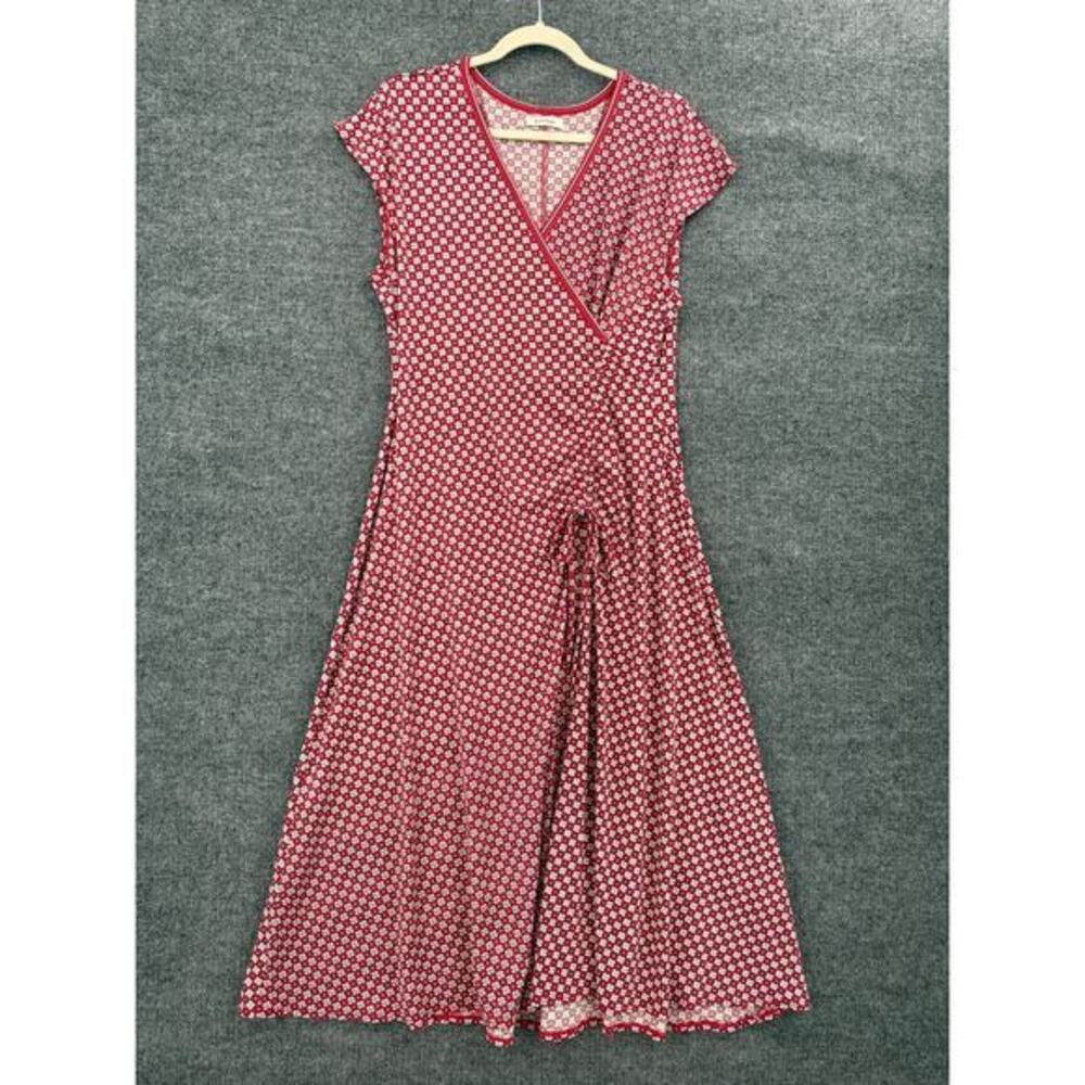 Max Studio Womens Faux Wrap Maxi Dress Size M Red Floral Print Travel Knit EUC